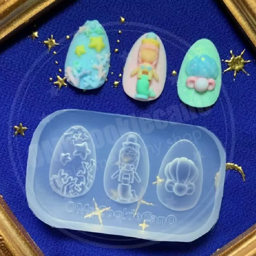 

3D акриловая Форма русалки, 1 шт., украшения для ногтевого дизайна, Коралловая оболочка, дизайн «сделай сам», силиконовая искусство для ногтей