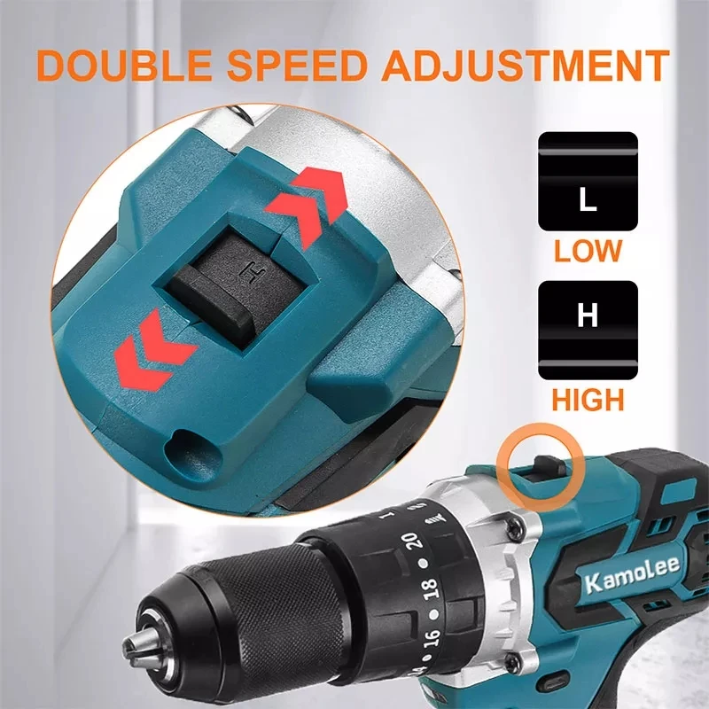 Kamolee 13MM Brushless Electric Impact Drill Cordless Electric Screwdriver Home DIY Power Tools For Makita 18V Battery