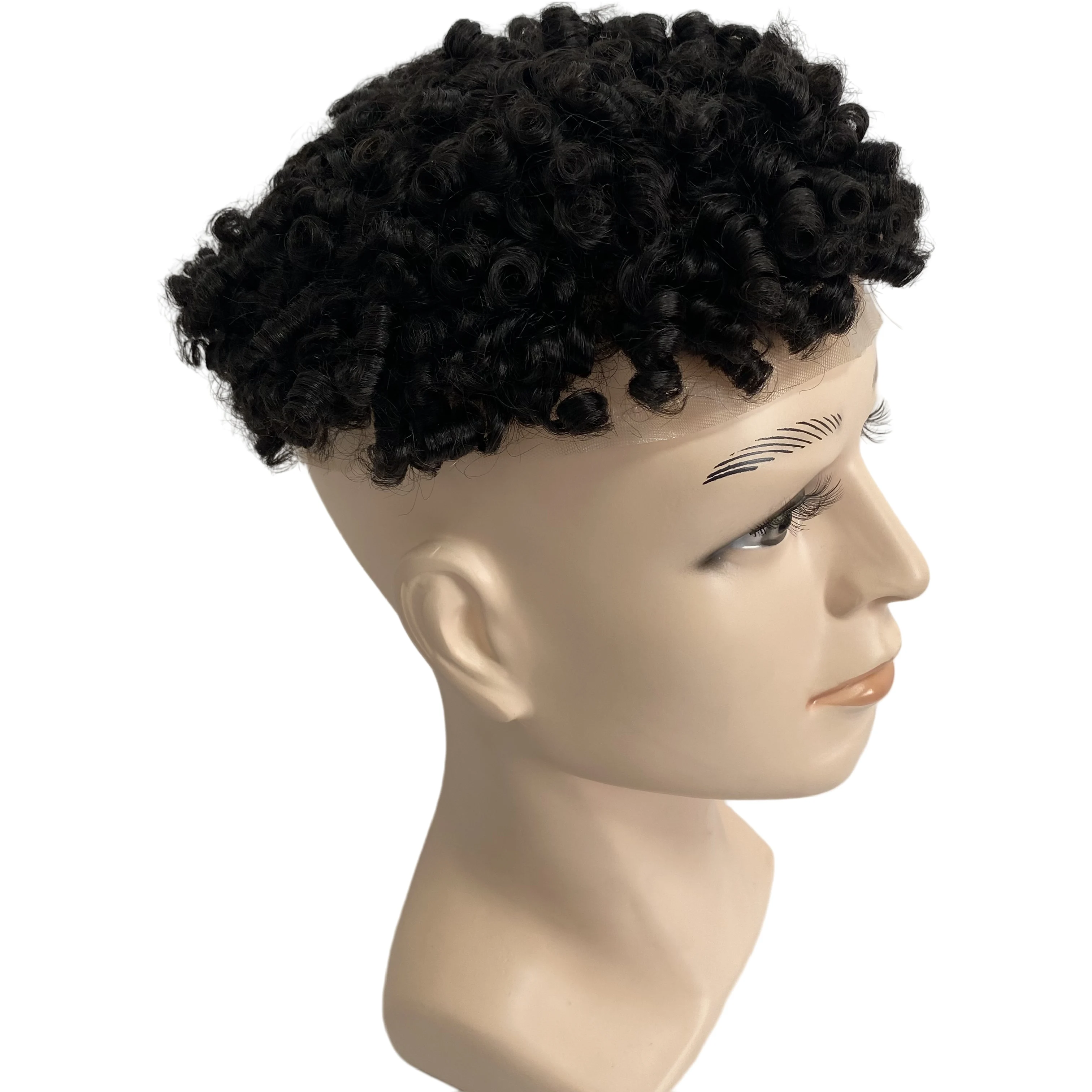 Brazilian Virgin Human Hair Replacement #1b 15mm Curl 7x9 Toupee Full Lace Units for Men
