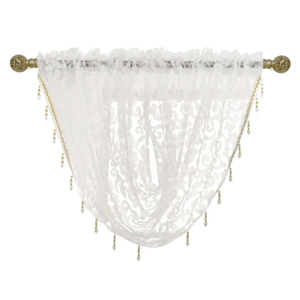NAPEARL Transparent Sheer Waterful Valance for Living Room Window Curtains Home Beads Decoration Elegant Rod Pocket Short Drapes
