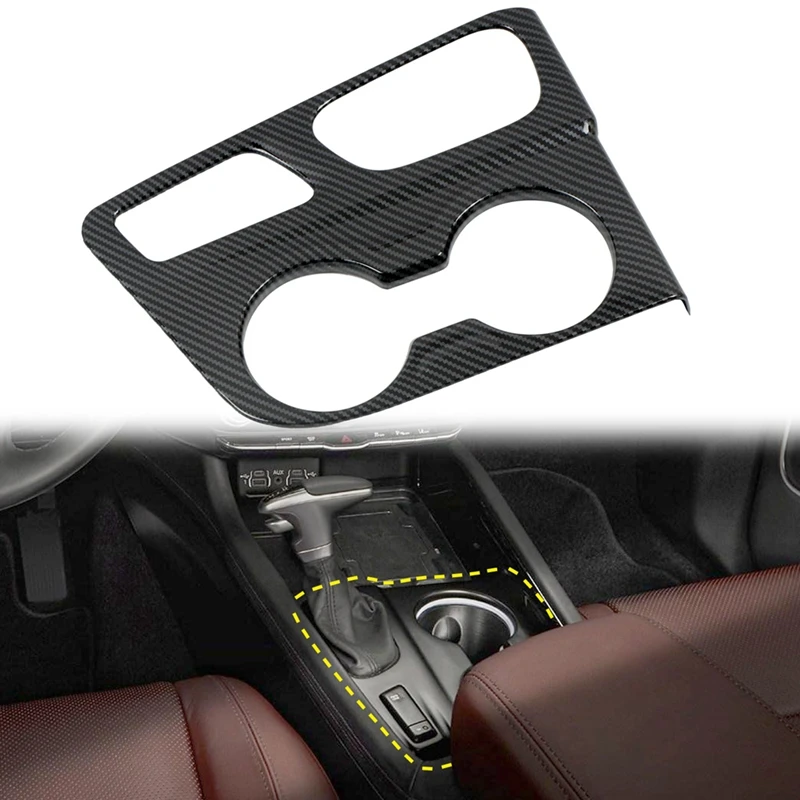 Car Carbon Fiber Center Console Gear Shift Water Cup Holder Frame Trim