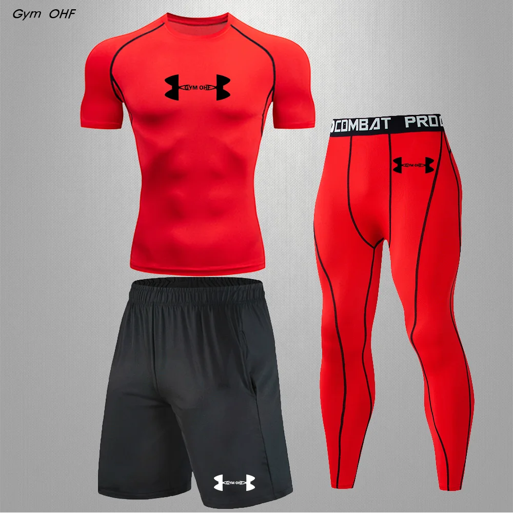 Boxing MMA Sport Suits Work Out Compression Suits Men Exercise Gym Fitness Running Tights Shorts Sets Rash Guard Tracksuits Men sport t shirt fitness clothes compression t shirt men t shirts