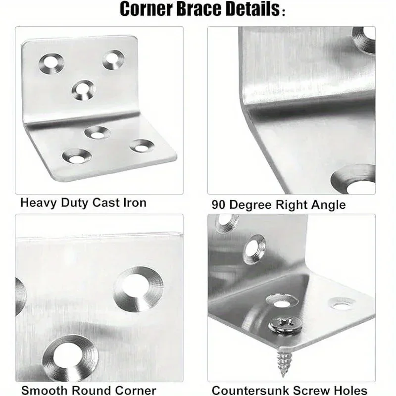 16pcs stainles steel bracket, wide angle bracket connected to load 90 degree angle bracket, right angle wooden cabinet furniture