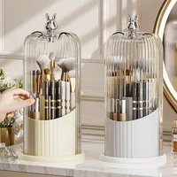 Rotating Birdcage Makeup Brush Organizer - 360° Spinning Cosmetic Holder, Compact Travel Case for Bathroom Vanity Countertop 1