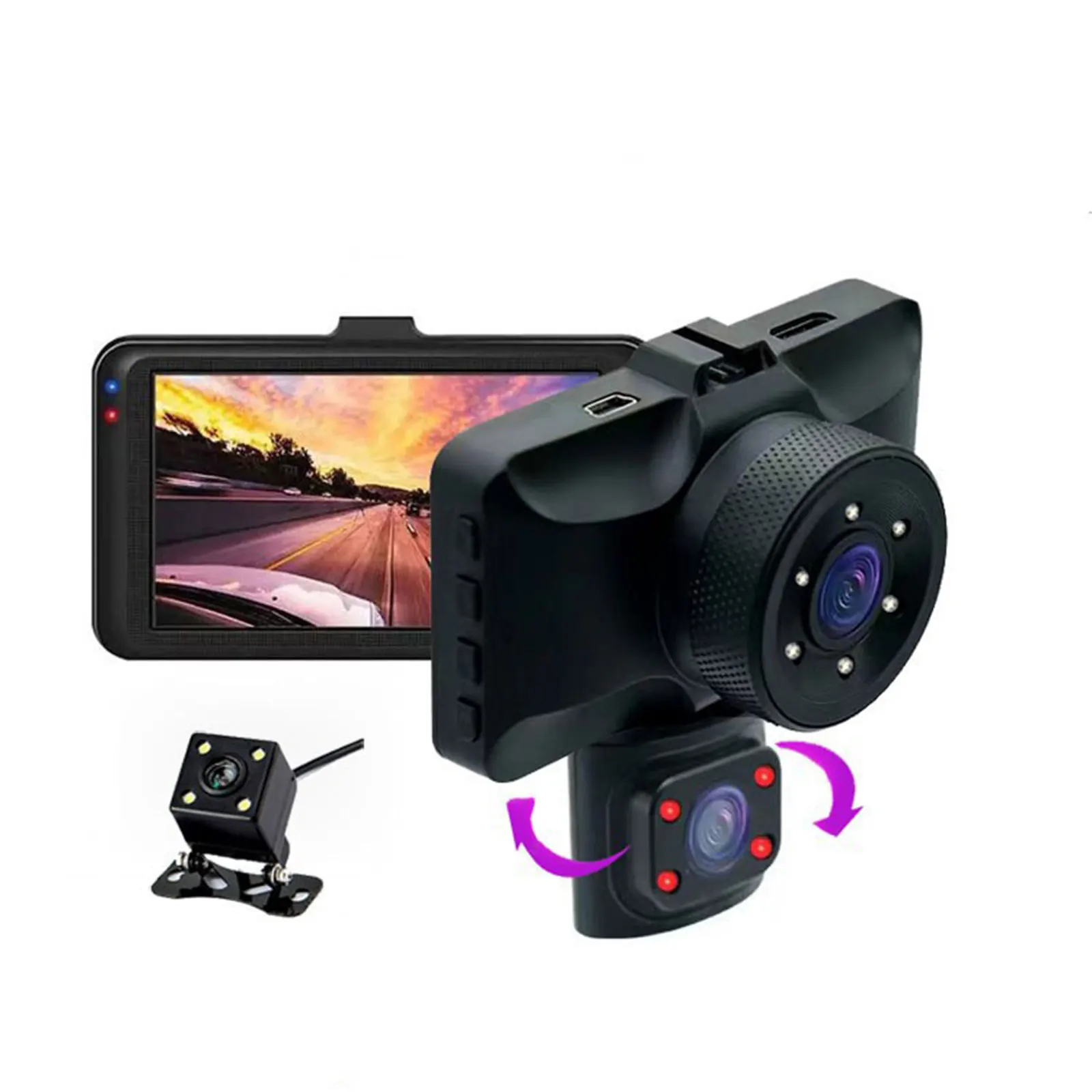 

Dash Cam Three-lens Driving Recorder Three-way High-definition Video Parking Monitoring Camera With Night Vision CAR DVR Dashcam