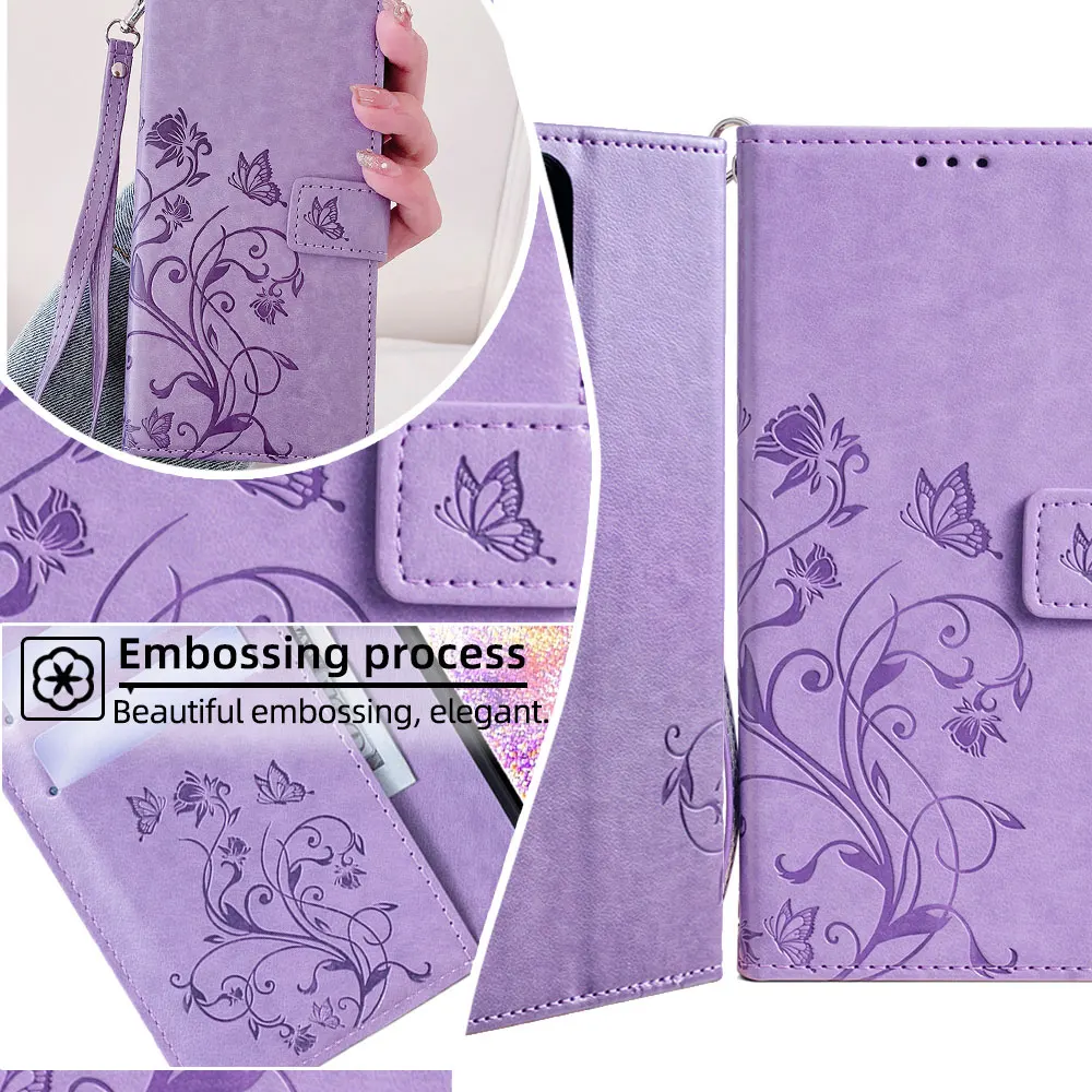 Embossed Solid Color Leather Wallet Case - Premium Protective Cover