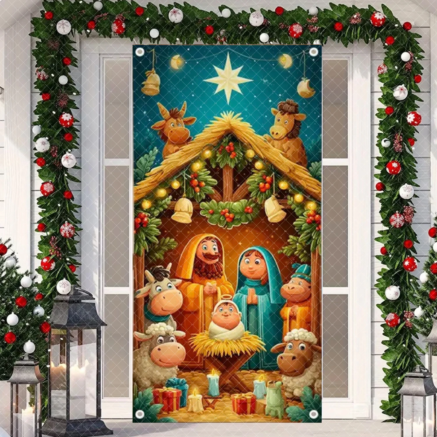 Weihnachten Neujahr Helle Sterne Tür Banner Krippe Jesus Krippe Ave Mary und Joseph Heilige Festival Liefert Party Dekor – Detail 16