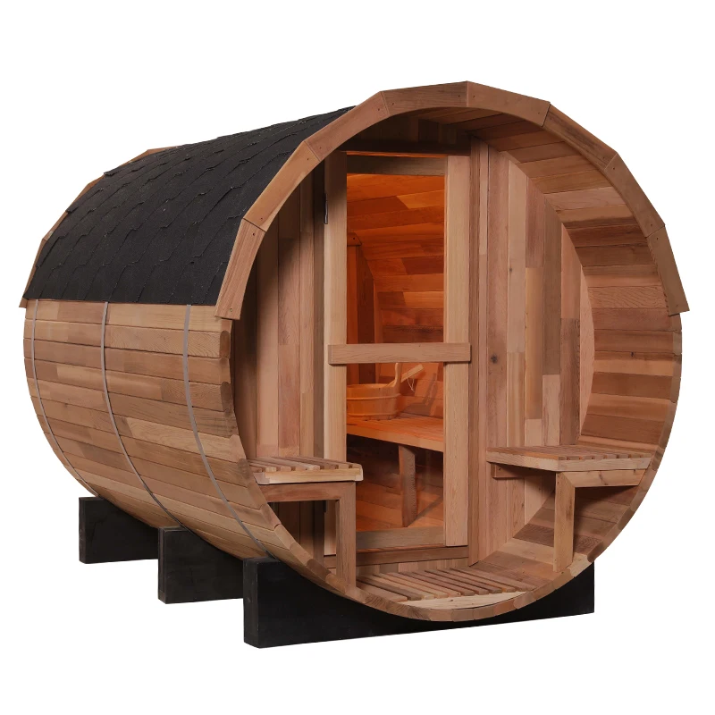 Nuovo Design 2-4 Persone Sauna Domestica In Legno E Sauna A Botte All'Aperto A Vapore Secco