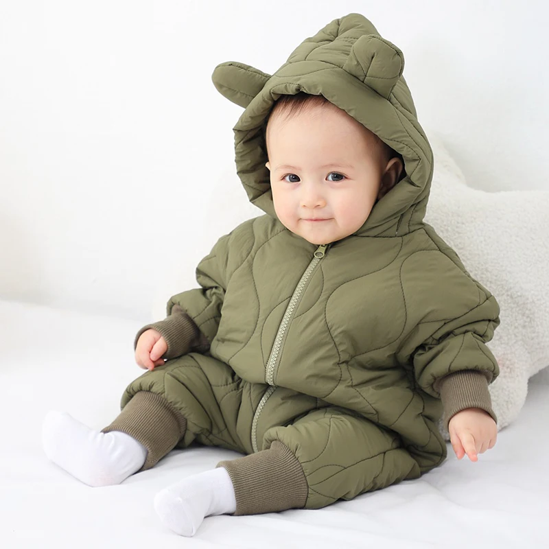 Winter Newborn Clothes Baby Jumpsuit Plush Thickened Baby Hooded Jacket For Outdoor Warmth Boys Girls Jumpsuits
