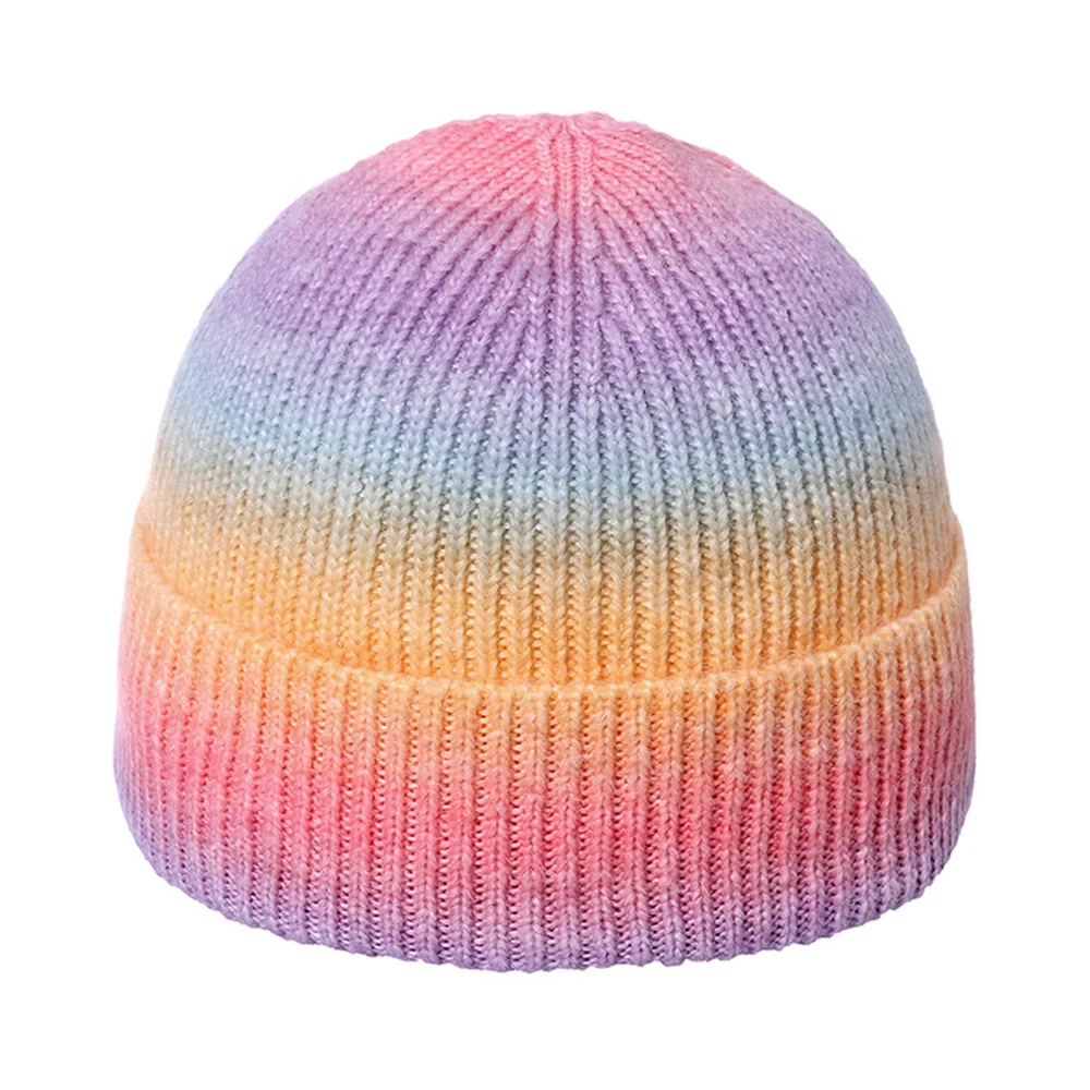 

2023 New Stylish Tie-Dye Beanie Hat Fashion Gradient Color Knitted Hat Female Streetwear Winter Hat Teens Trend Cap Unisex
