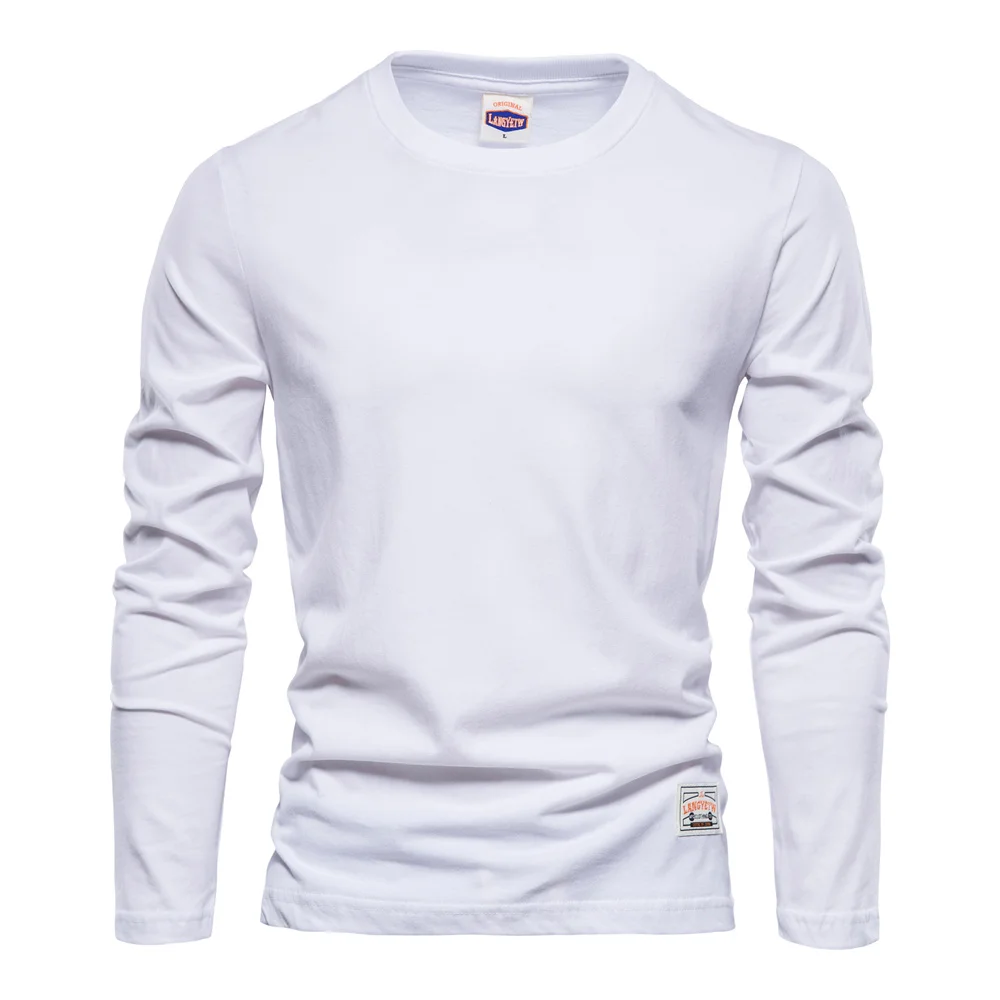 100% Baumwolle Langarm T Shirt Für Männer Solide Frühling Casual Herren T-shirts Hohe Qualität Männlich Tops Klassische Kleidung männer T-shirts – Detail 7