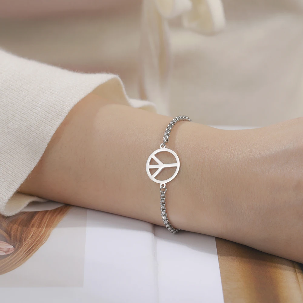 Dawapara Friedenszeichen-Armband, Fußkettchen für Damen und Herren, Liebes-Friedenszeichen-Symbol, minimalistischer Edelstahl-Paarschmuck – Detail 5
