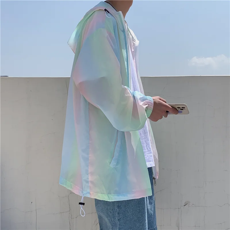 2024 Summer Thin Jacket Men Fashion Casual Color Hooded Jackets Mens Streetwear Hip-hop Loose Bomber Jacket Sunscreen Clothing