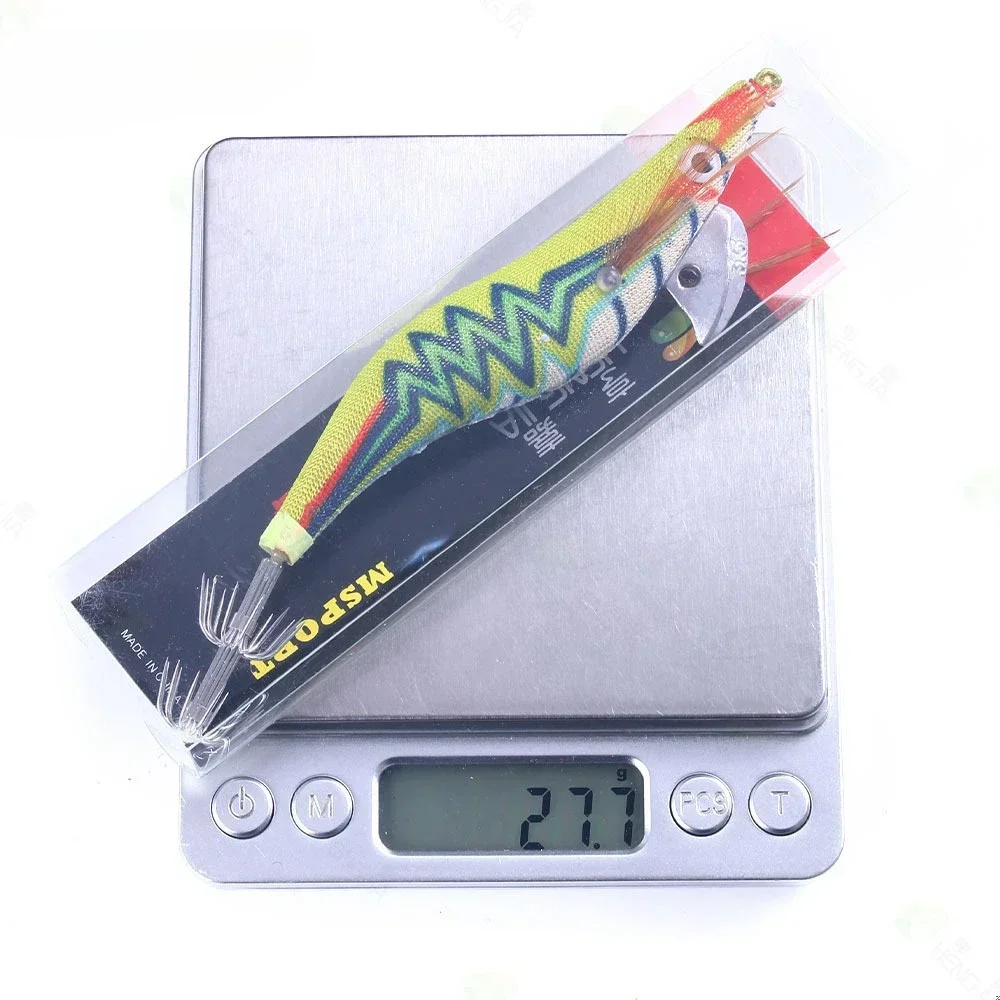 Fishing lure Fishing Wood Shrimp Squid Lure Artificial Jigging Lures Hard Bait Octopus Cuttlefish 3.5 Squid Hook Luminous Egi Pease 20g/14cm