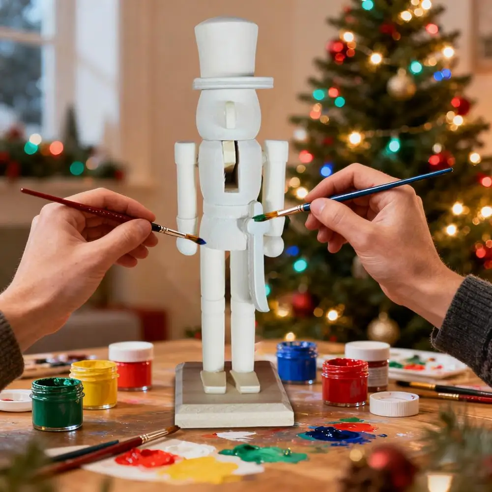 18CM Christmas Wooden Unfinished Nutcracker Figurine DIY Blank Unpainted Soldier Figure Festival Holiday Party Ornament Decor