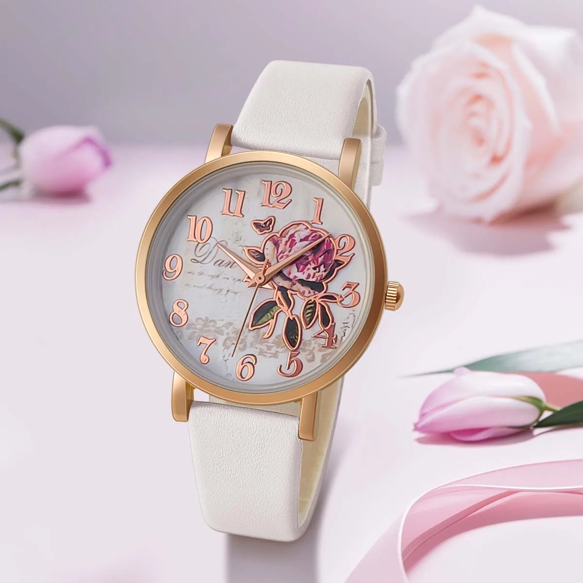 New Style Fashion Casual Luxury Women Peony Dial PU Leather Quartz Watch Elegant Popular Versatwrist Watch Hoilday Gifts Present 5