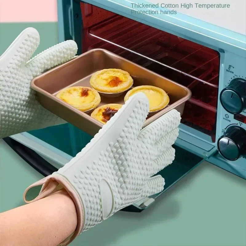 Black Thicken Silicone Oven Mitts Portable Heat Resistant Non-Slip Gloves  for Cooking Baking Hand Protector Home Kitchen Gadgets - AliExpress