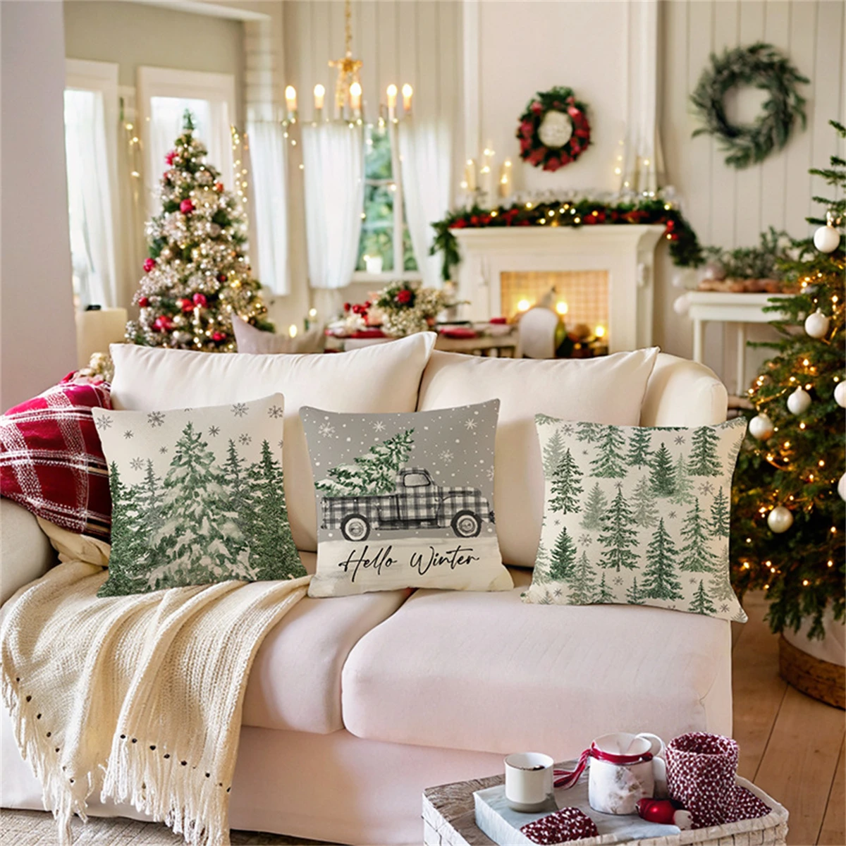 4-piece Christmas pillowcase set, 18x18 inches, suitable for living room, bedroom, Christmas decoration (without pillow core)