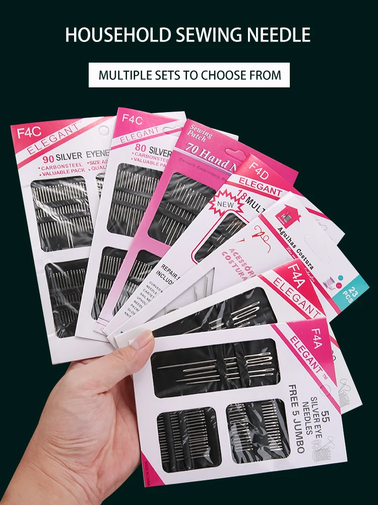 18/23/55/60/70/80/90pcs Stainless steel large eye hand sewing needle, used for sewing clothes embroidery needles