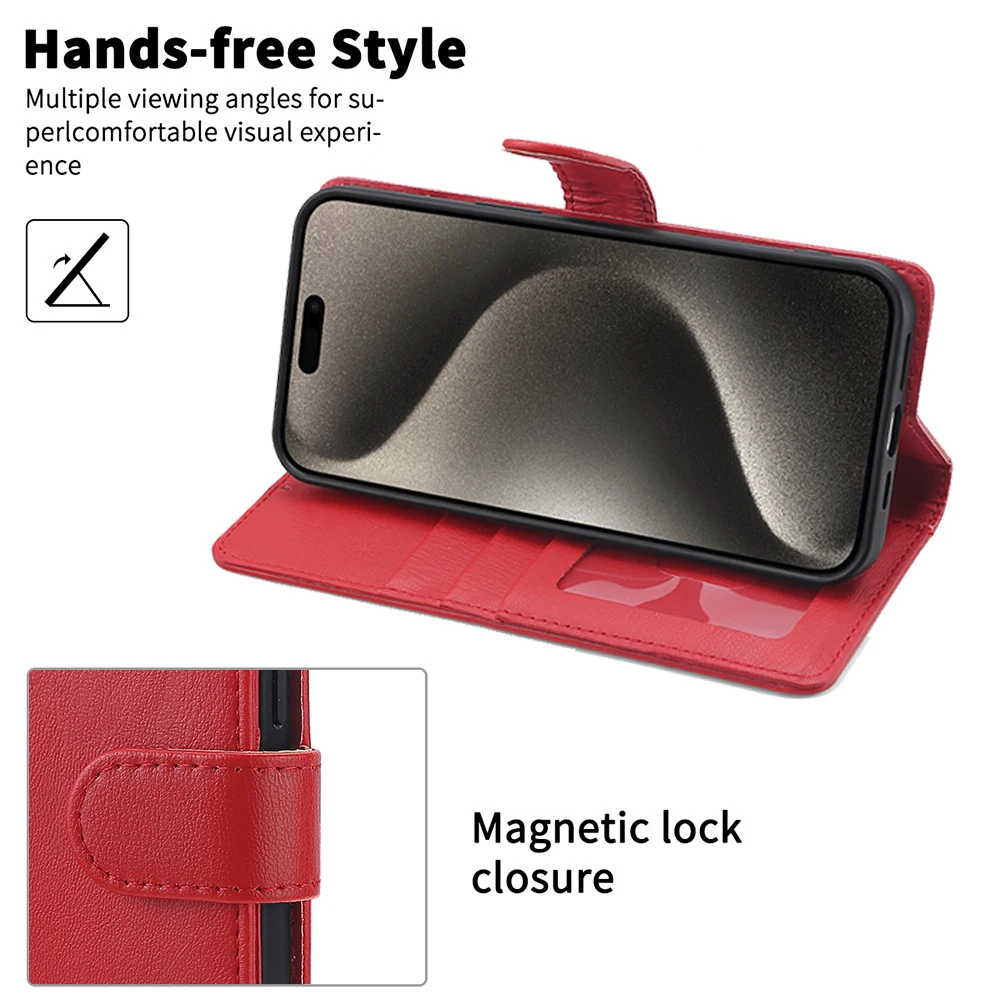 Luxurious Flip Cover Wallet Phone Case with Card Slot & Hand Strap - Faux Leather Protective Case