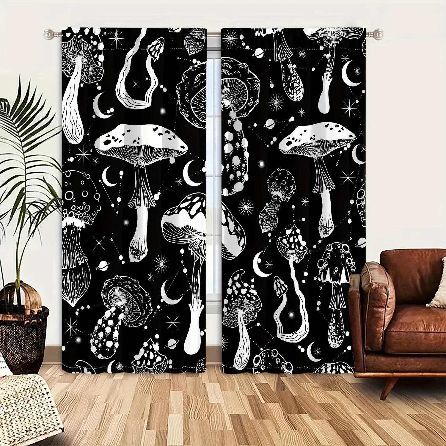 

Занавеска карманная с цифровым принтом для гостиной, занавеска с рисунком диких растений, грибов, галактики, планеты, Луны, солнца, звезд, 2 шт.