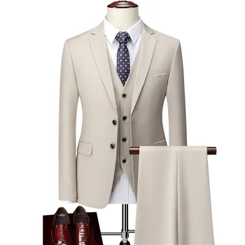Classic Wedding Tuxedos Casual Solid Suits Slim Fit 3/2 Pieces Groomsmen Suit Male Formal Business Men Clothing