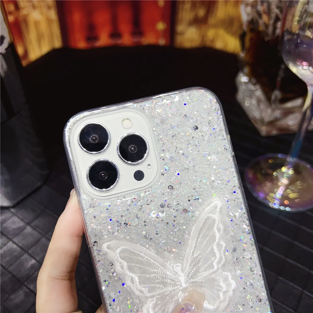 Coque de téléphone à paillettes brillantes et papillon, étui pour Samsung S24 S23 Ultra S23FE S21FE S20 FE S22 Plus Note 20 Blling_voghion.com