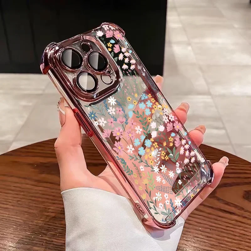 Elegant Leaves and Flower Plating Phone Case Cover