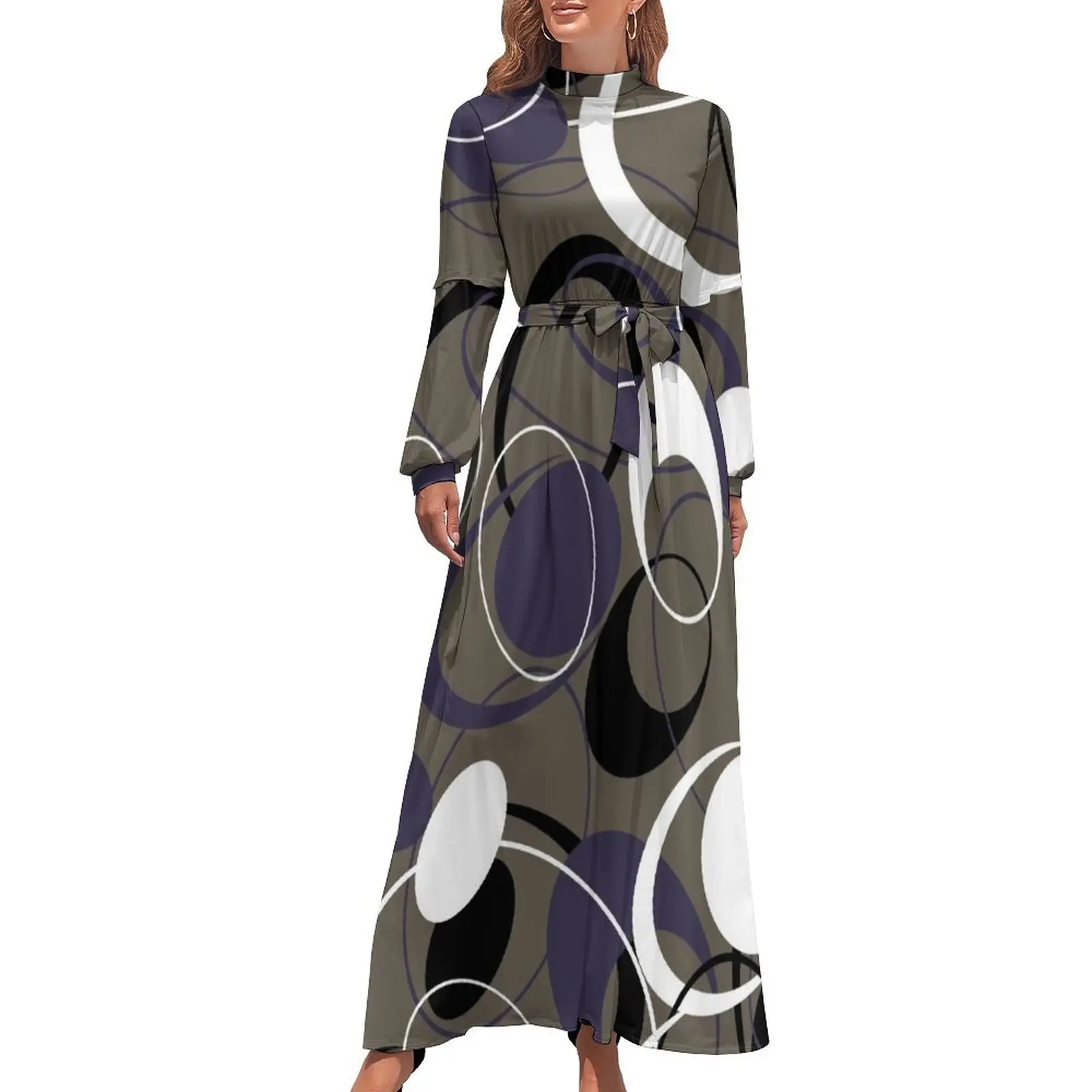 thumbnail image 1 of Vestido largo retro de los años 60 con óvalos, vestidos para mujer 2024, ropa de verano para mujer, vestidos africanos para mujer, 1 of 5