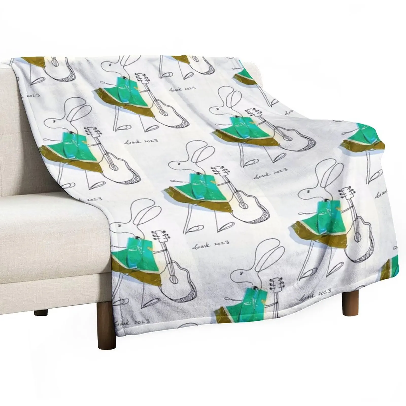 

New Guitar Bunny No. 2 Throw Blanket Travel Blanket Soft Plaid Cute Blanket Plaid