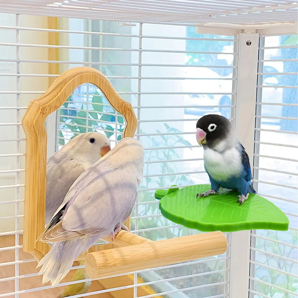 Bird Stand Tray Cage Parrot Stand Toy Perch Leaf Shaped Interactive Play Gym Toy Tray Bird Cage Accessories