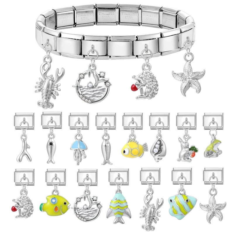 Women Italian Stainless Steel Link Charm Bracelet