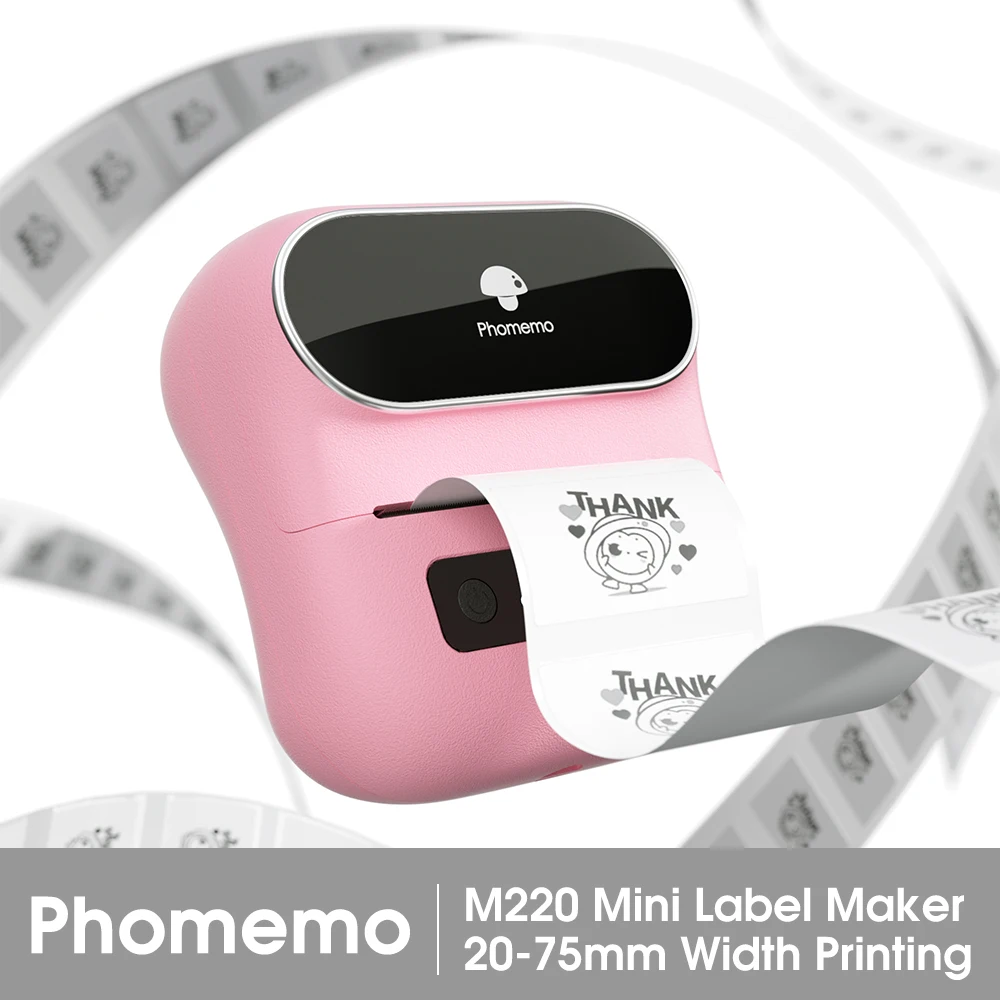 

Phomemo M220 Label Maker 20-75mm Printing Width 3 Inch Barcode Printer Portable Sticker Maker Machine for Barcode,Name,Address