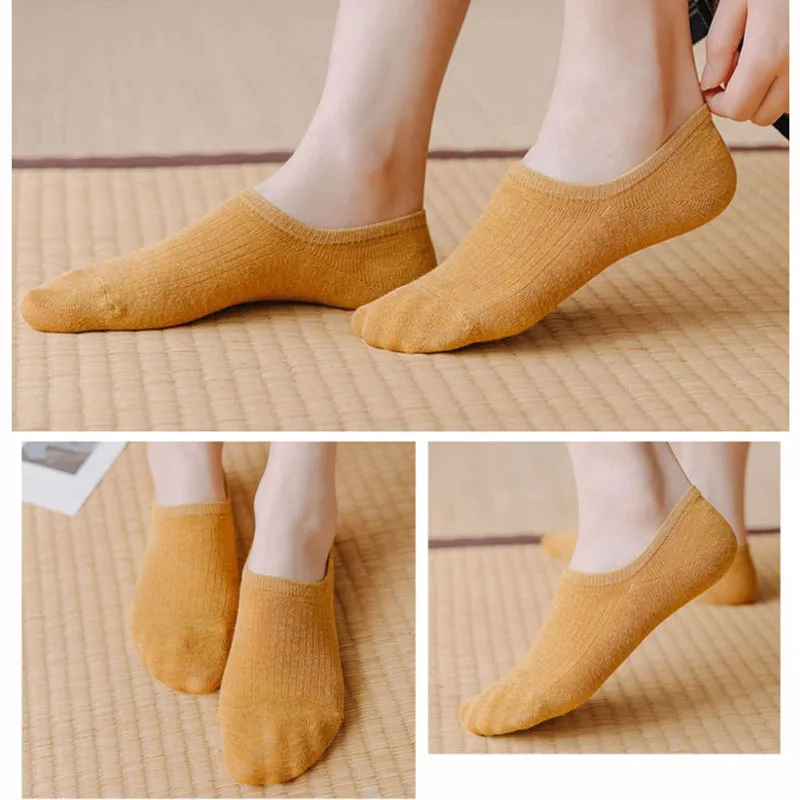 5 Pairs/Women&s Silicone Non-Slip Invisible Socks Summer Solid Color Ankle Boat Socks Breathable Fashion 35-40 Gift 
