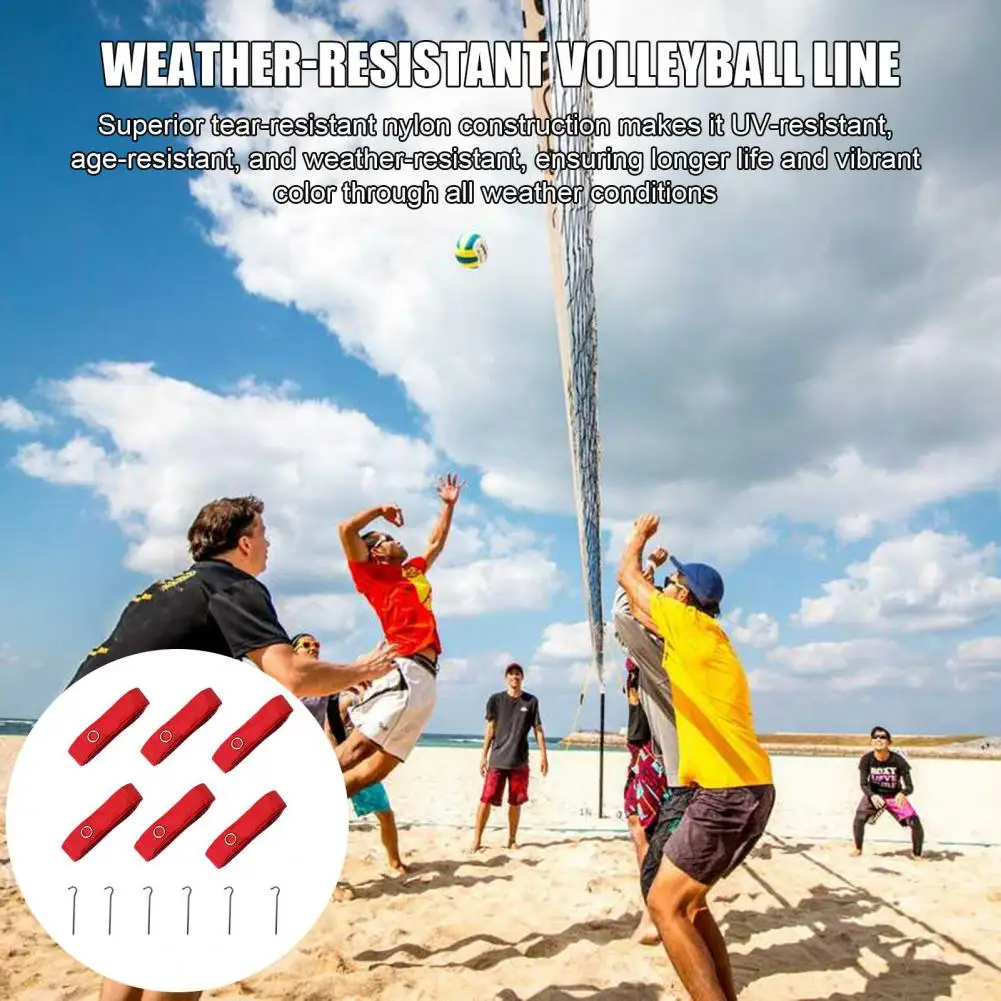 6Pcs Beach Volleyball Lines Outdoor Volleyball Boundary Lines Volleyball Court Webbing with Ground Nails 2