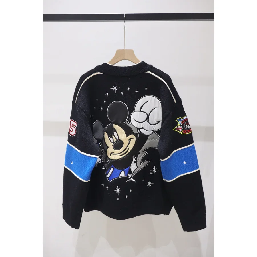 Potdemiel Beautiful Casual Jacket Cartoon Embroidery Autumn Loose Thickening Keep Warm Baseball Uniform Sweater Coat For Ladies