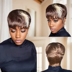 WIGERA Highlighted Honey Gold Pixie Cut Synthetic Wig (As the picture)