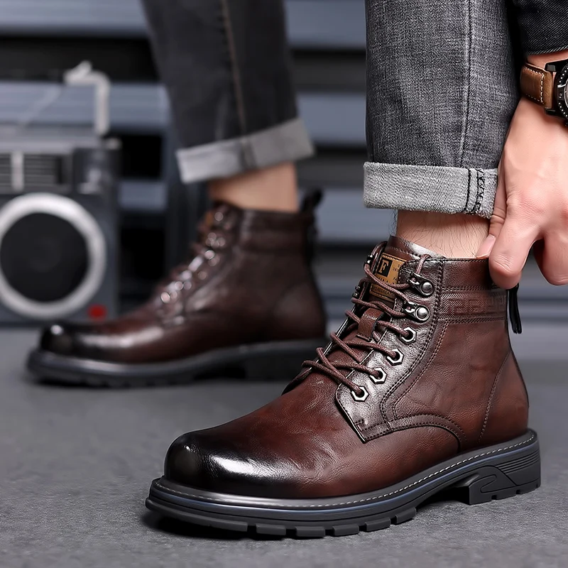 

Business Office ankle Boot men Casual Men's Shoes lace up fashion Genuine Leather Autumn Winter Upscale Fashion Shoes for men