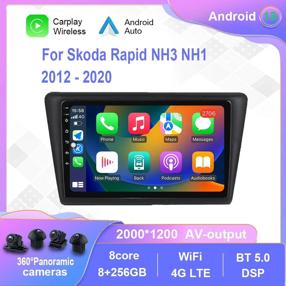 

9 дюймов Android 12,0 для Skoda Rapid NH3 NH1 2012 - 2020 мультимедийный плеер Автомагнитола GPS Carplay 4G WiFi Bluetooth DSP