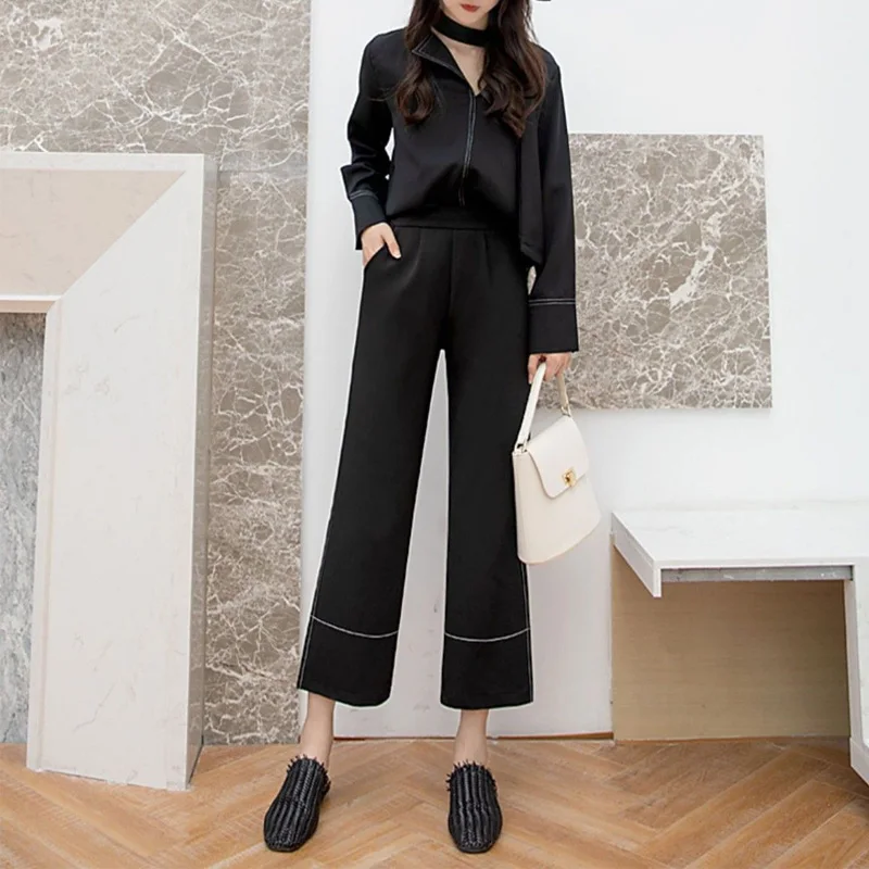 2023 New Spring and Summer Fashion Open Thread Splice High Waist Loose Relaxed Draping Straight Women's Octagon Wide Leg Pants