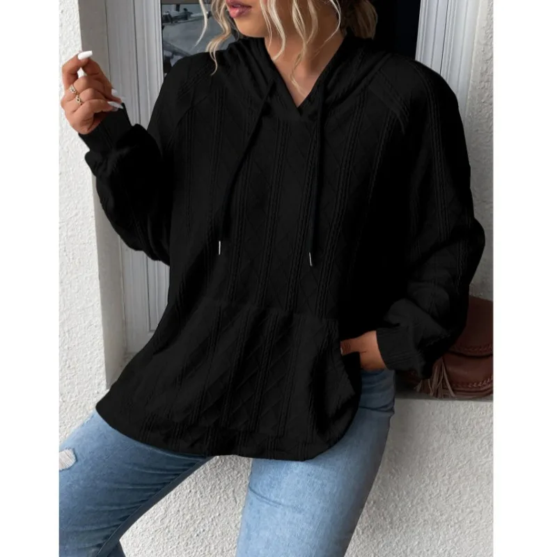 

Women's Spring and Autumn Blouse Casual Loose Hooded Long Sleeve Sweater T-shirt