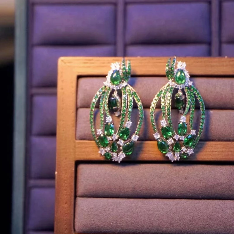

Green Leaf Earrings For Women Fine Jewelry Luxury Elegant Delicate Gift 925Sterling Silver With Cubic Zircon Free Shipping