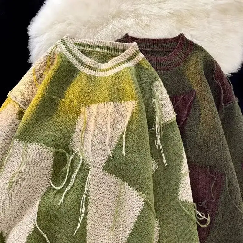 

Autumn New Knitwear Patch Sweater Tide Streetwear Women Patchwork Tassel Design Sweater High Street Knitwear Clothes Tops woman