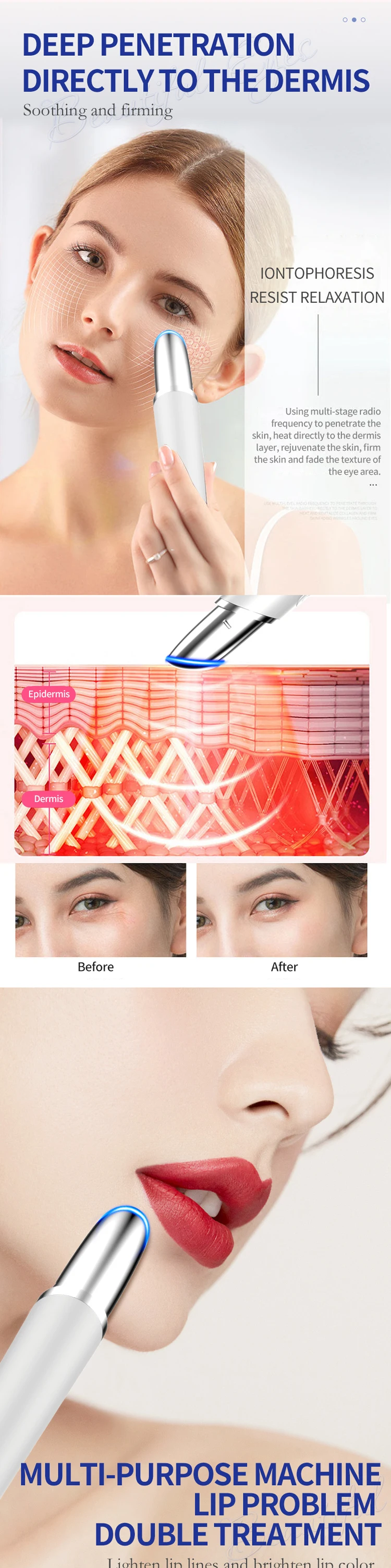 USB Multi-function  Eye Massager Wand Chargeable Facial Massager Eye Massager for Dark Circles, Eye Bags, Puffiness Under Eyes