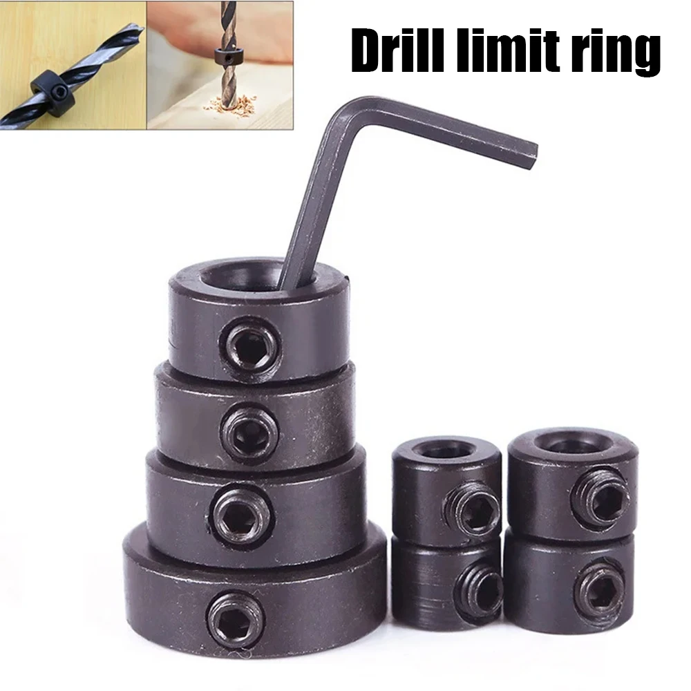 7/8pcs Woodworking Drill Bit 3-16mm Shaft Depth Stop Collars Positioner Drill for Wood Drill With Hexagon Wrench Bit Tool 8pcs hrc50 carbide end mill 4 16mm 4 flute tialn coated micrograin carbide slot drill bit set for wood steel alloy steel tool