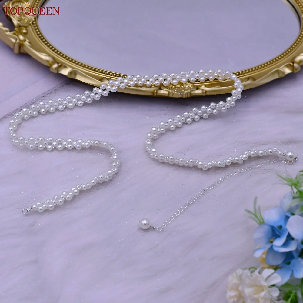 TOPQUEEN S398 Pearl Chain Woman Belt Elegent Beaded Ladies Dresses Sash Bridal Wedding Accessories Bridesmaid Girl Waistband