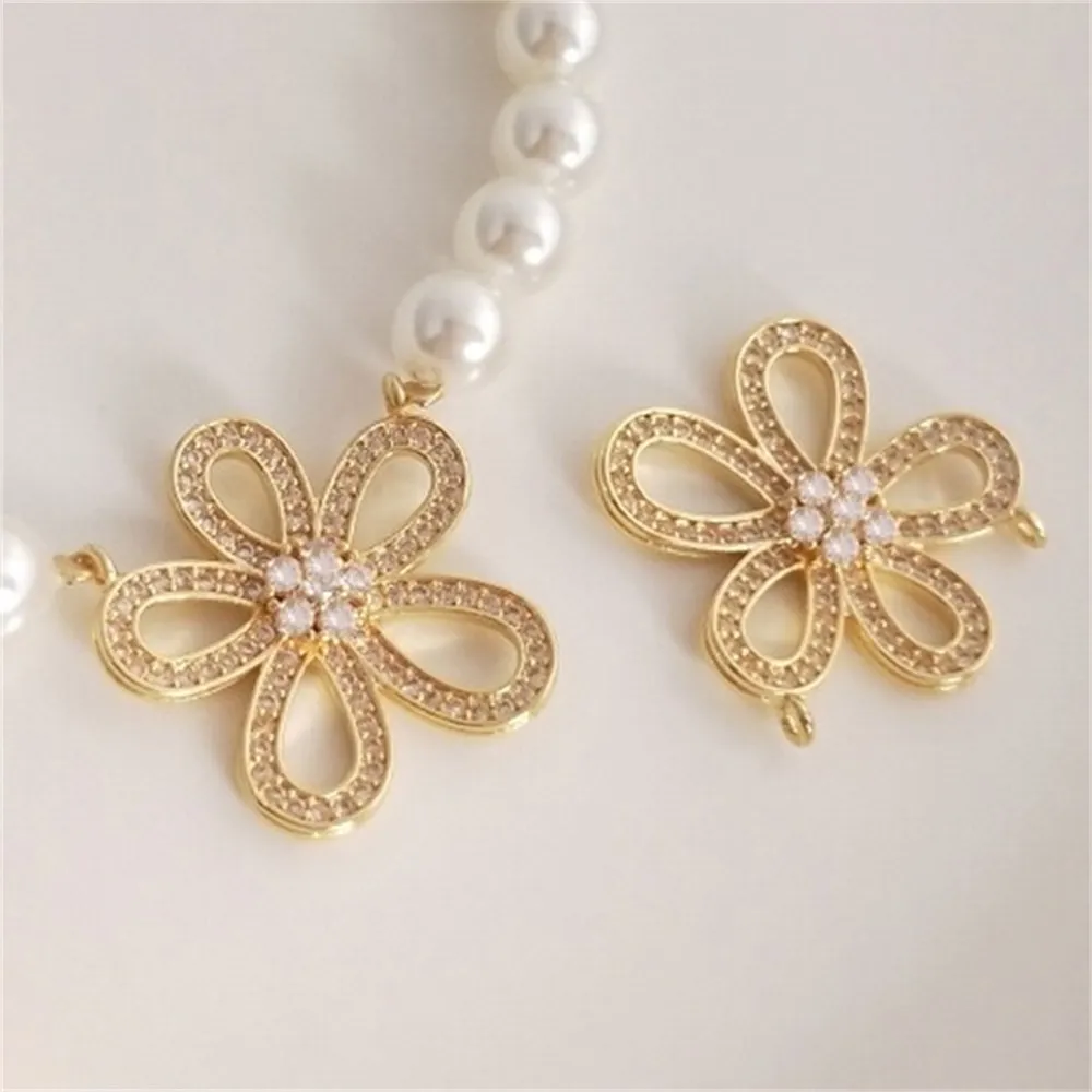 14K Gold-plated Micro-inlaid Zircon Fashion Flower Pendant Diy Pearl Necklace Charms Pendant K395