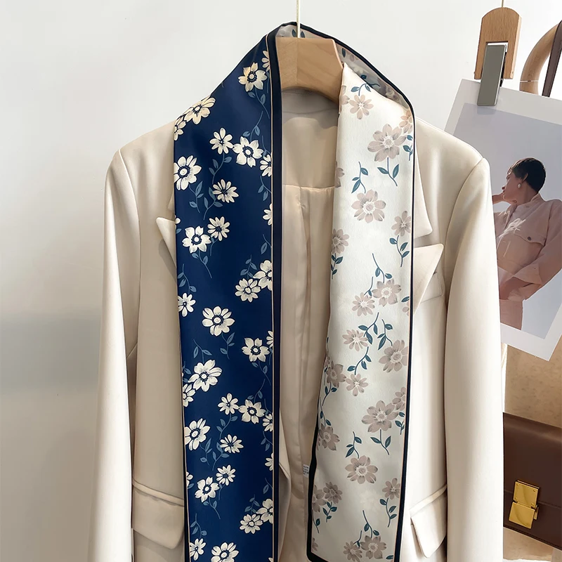 Frauen Seide Gefühl Gedruckt Design Schal Schal Mode Luxus Lange Schmale Kleine Seide Schals Damen Stirnband Kopftuch taschen wickeln – Detail 19