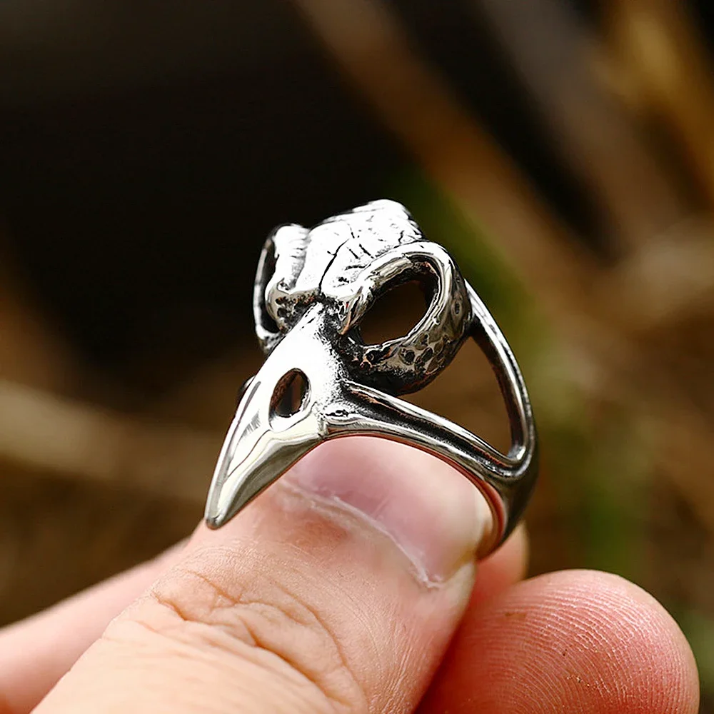 Gothic Raven Skull Ring for Men Vintage Nordic Odin Viking Crow Ring Stainless Steel Biker Amulet Viking Accessories Wholesale 4