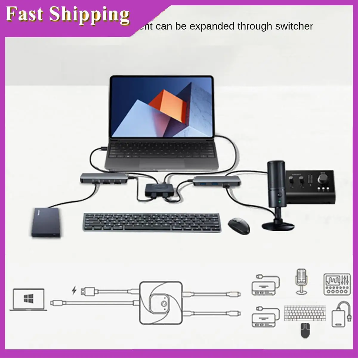 ABRI-1개 USB-C 스위치 USB C 유형 Conventer USB-C 허브 양방향 스위치 데이터 비디오 스위처